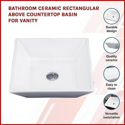 Bathroom Ceramic Rectangular Above Countertop Basin For Vanity