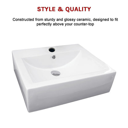 Ceramic Rectangular Above Countertop Basin For Vanity
