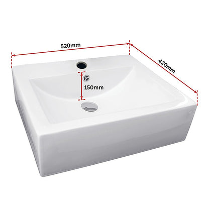 Ceramic Rectangular Above Countertop Basin For Vanity