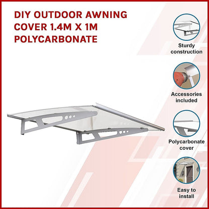DIY Outdoor Awning Cover 1.4m x 1m – Polycarbonate Weather Shelter Canopy