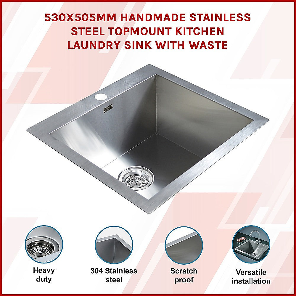 530X505Mm Handmade Stainless Steel Topmount