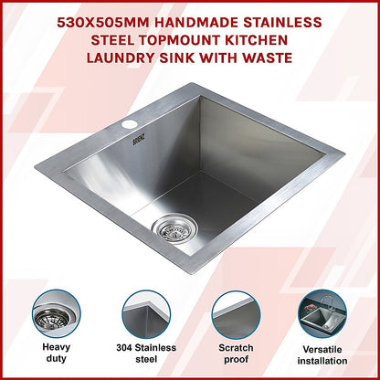 530X505Mm Handmade Stainless Steel Topmount