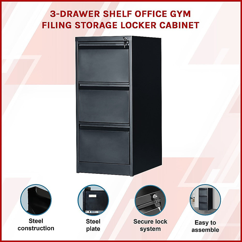 3-Drawer Shelf Office Gym Filing Storage Locker Cabinet - 102.7×45×62cm