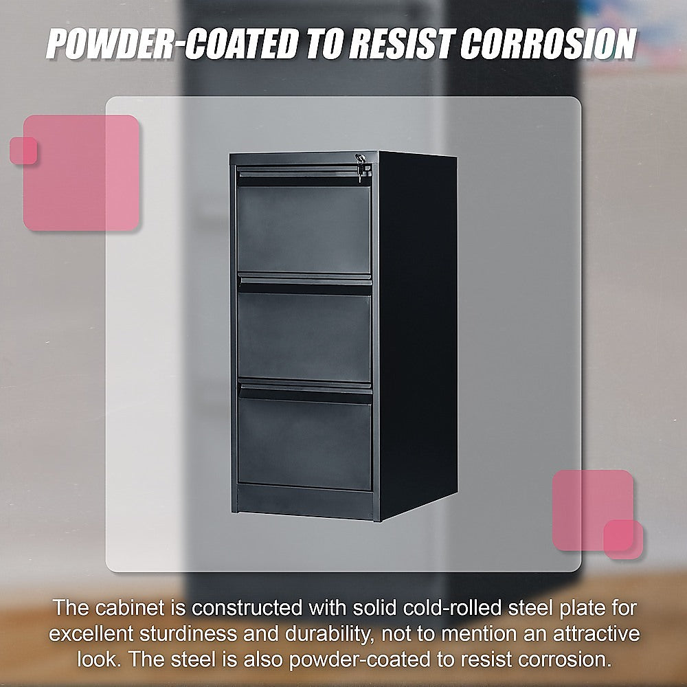 3-Drawer Shelf Office Gym Filing Storage Locker Cabinet - 102.7×45×62cm