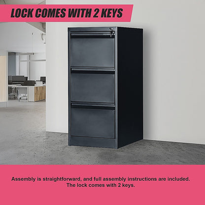 3-Drawer Shelf Office Gym Filing Storage Locker Cabinet - 102.7×45×62cm