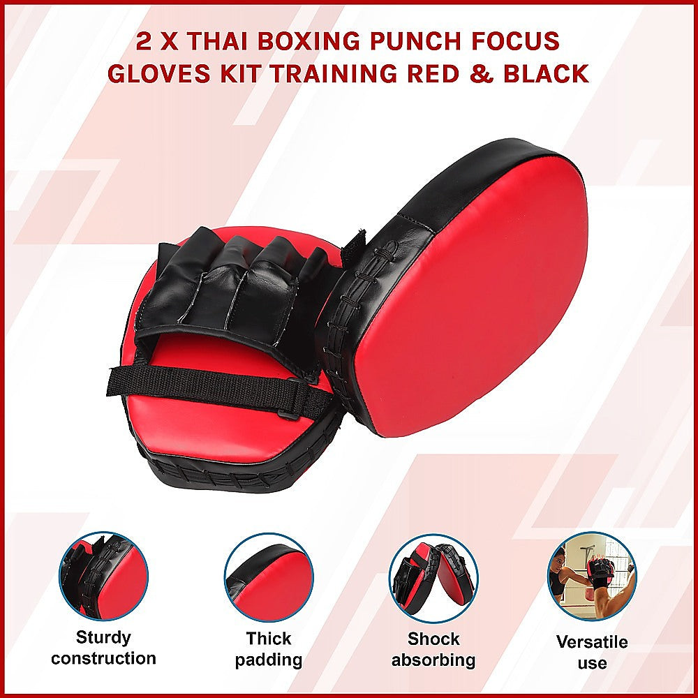 2 X Thai Boxing Punch Focus Gloves Kit Training Red & Black