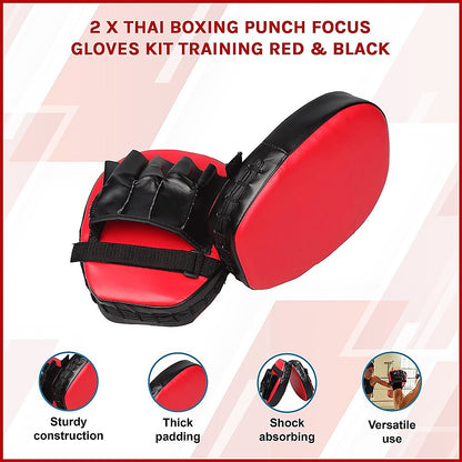 2 X Thai Boxing Punch Focus Gloves Kit Training Red & Black