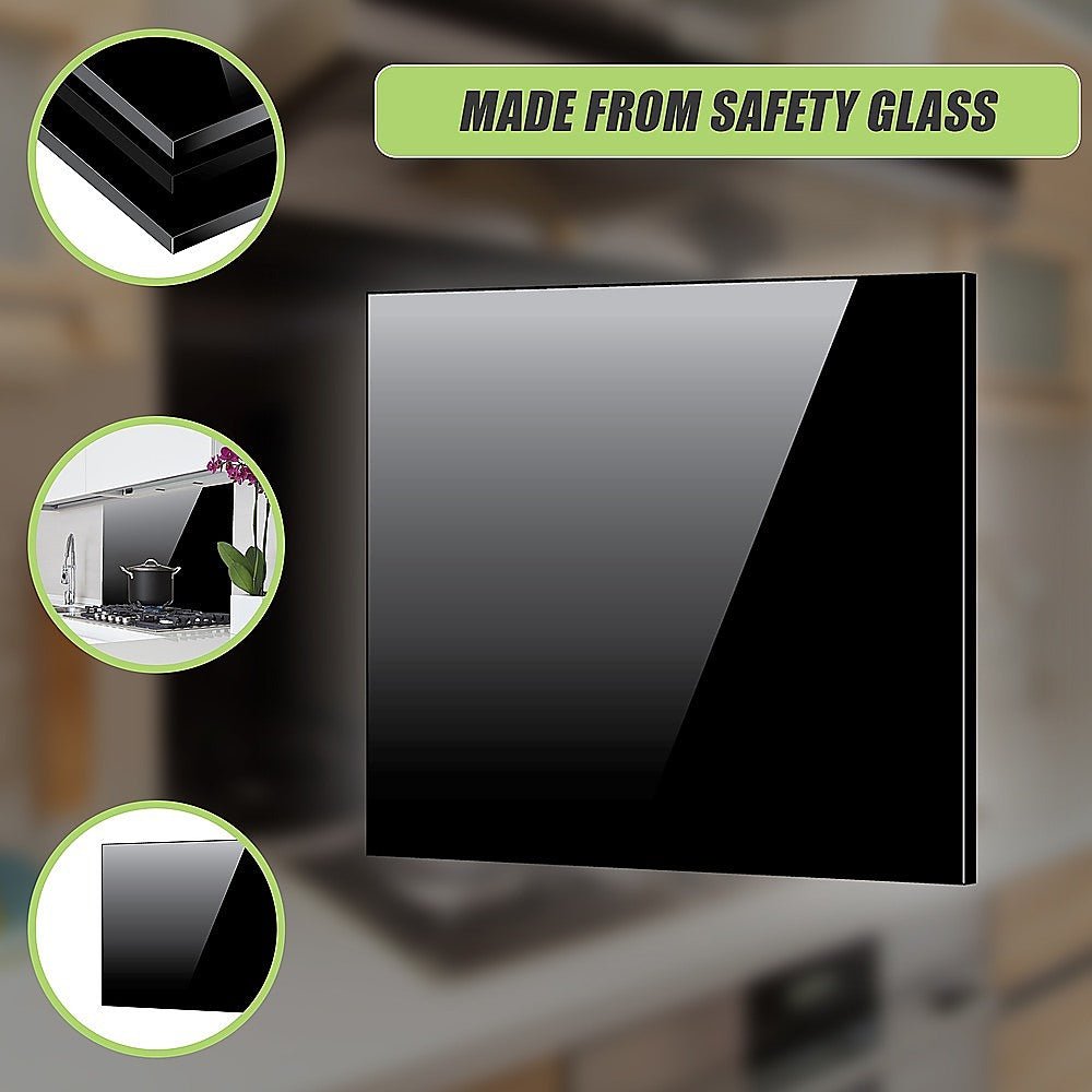 Toughened 60Cm X 70Cm Black Glass Kitchen Splashback