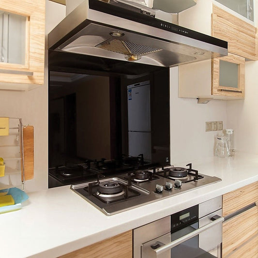 Toughened 90Cm X 75Cm Black Glass Kitchen Splashback