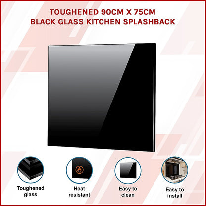 Toughened 90Cm X 75Cm Black Glass Kitchen Splashback