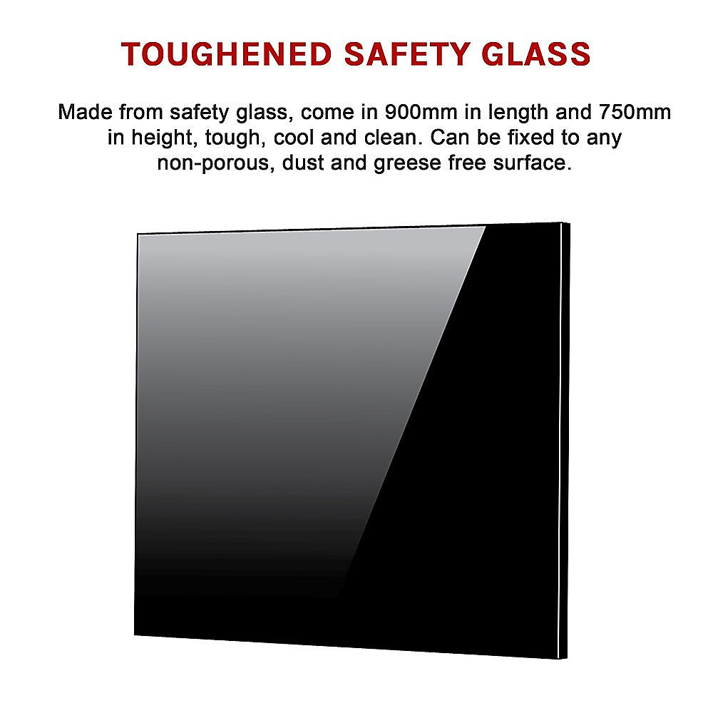 Toughened 90Cm X 75Cm Black Glass Kitchen Splashback
