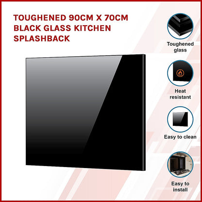 Toughened 90Cm X 70Cm Black Glass Kitchen Splashback