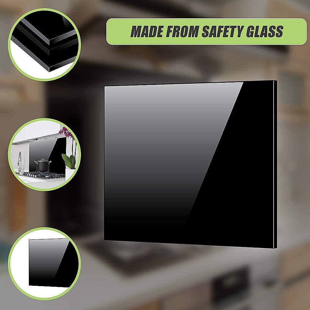 Toughened 90Cm X 70Cm Black Glass Kitchen Splashback