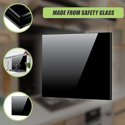 Toughened 90Cm X 70Cm Black Glass Kitchen Splashback