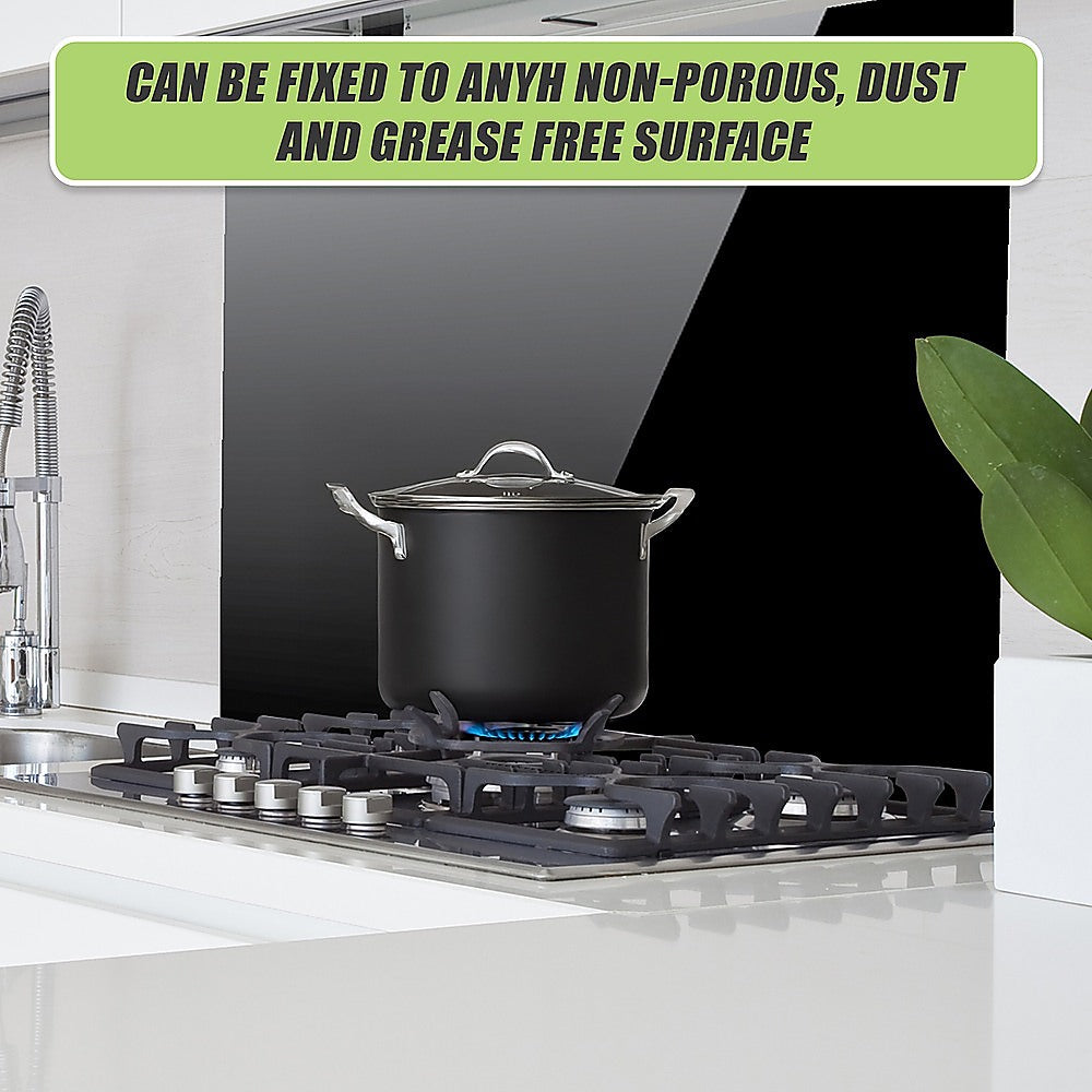 Toughened 90Cm X 70Cm Black Glass Kitchen Splashback