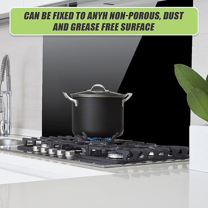 Toughened 90Cm X 70Cm Black Glass Kitchen Splashback