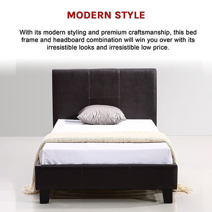 Single Pu Leather Bed Frame Brown
