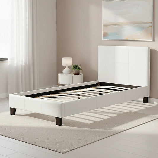Single PU Leather Bed Frame White