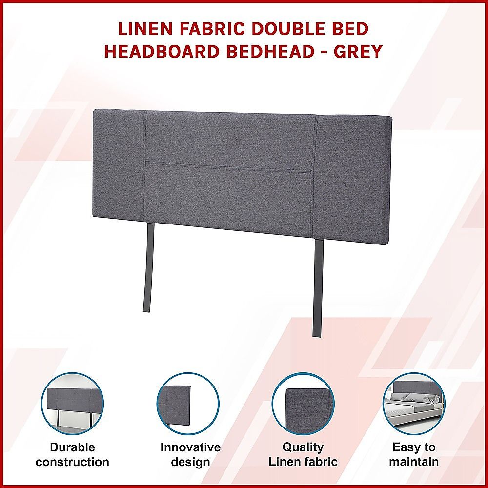 Linen Fabric Double Bed Headboard Bedhead - Grey