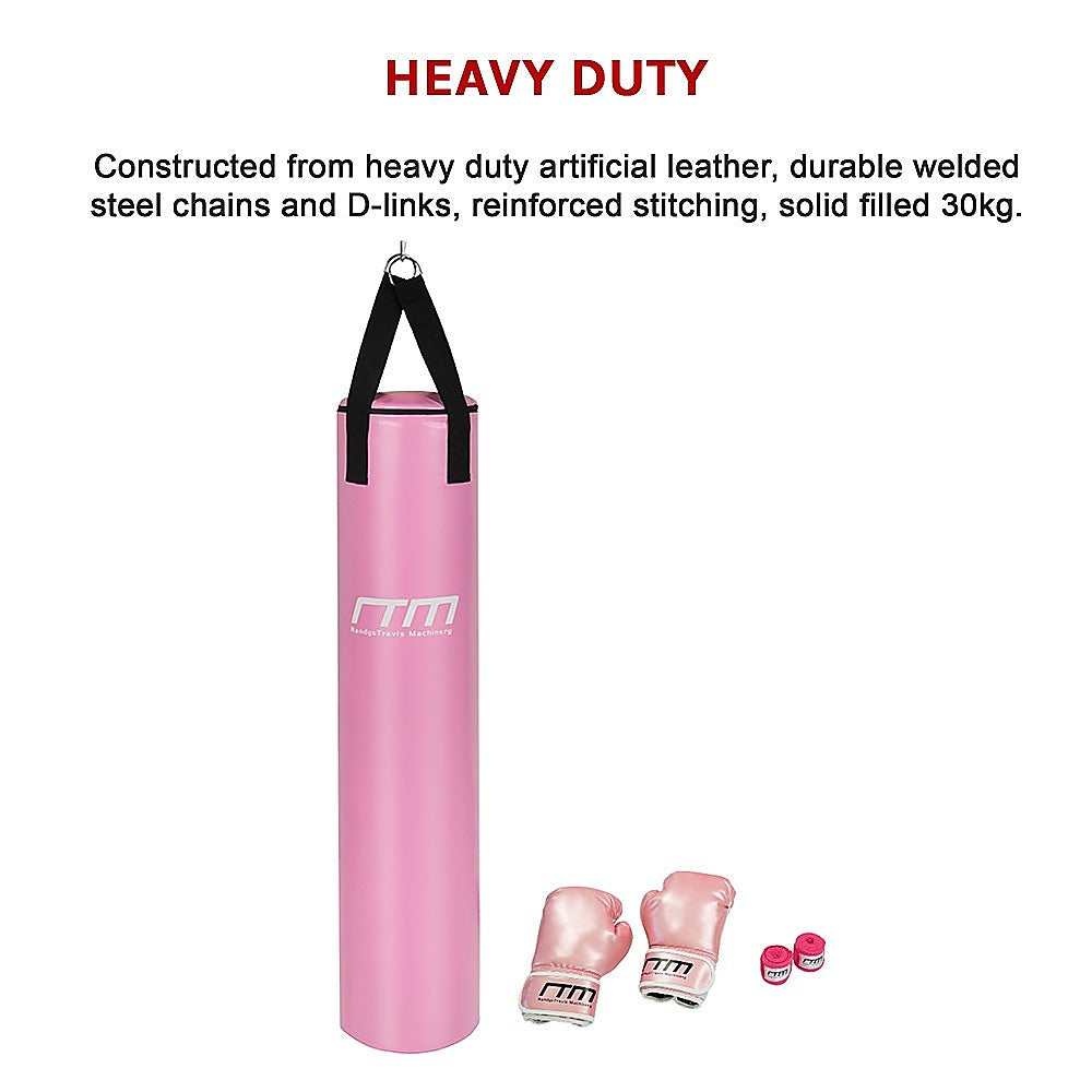 70Lb Red Heavy Bag Kit Punching Boxing Bag Gloves Hand Wraps