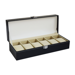6 Slot Mens Watch Display Case Box Black Pu Leather
