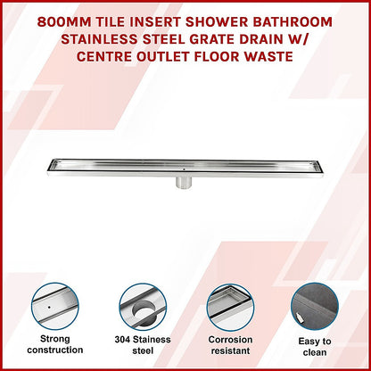 800Mm Tile Insert Shower Bathroom Stainless Steel Grate Drain