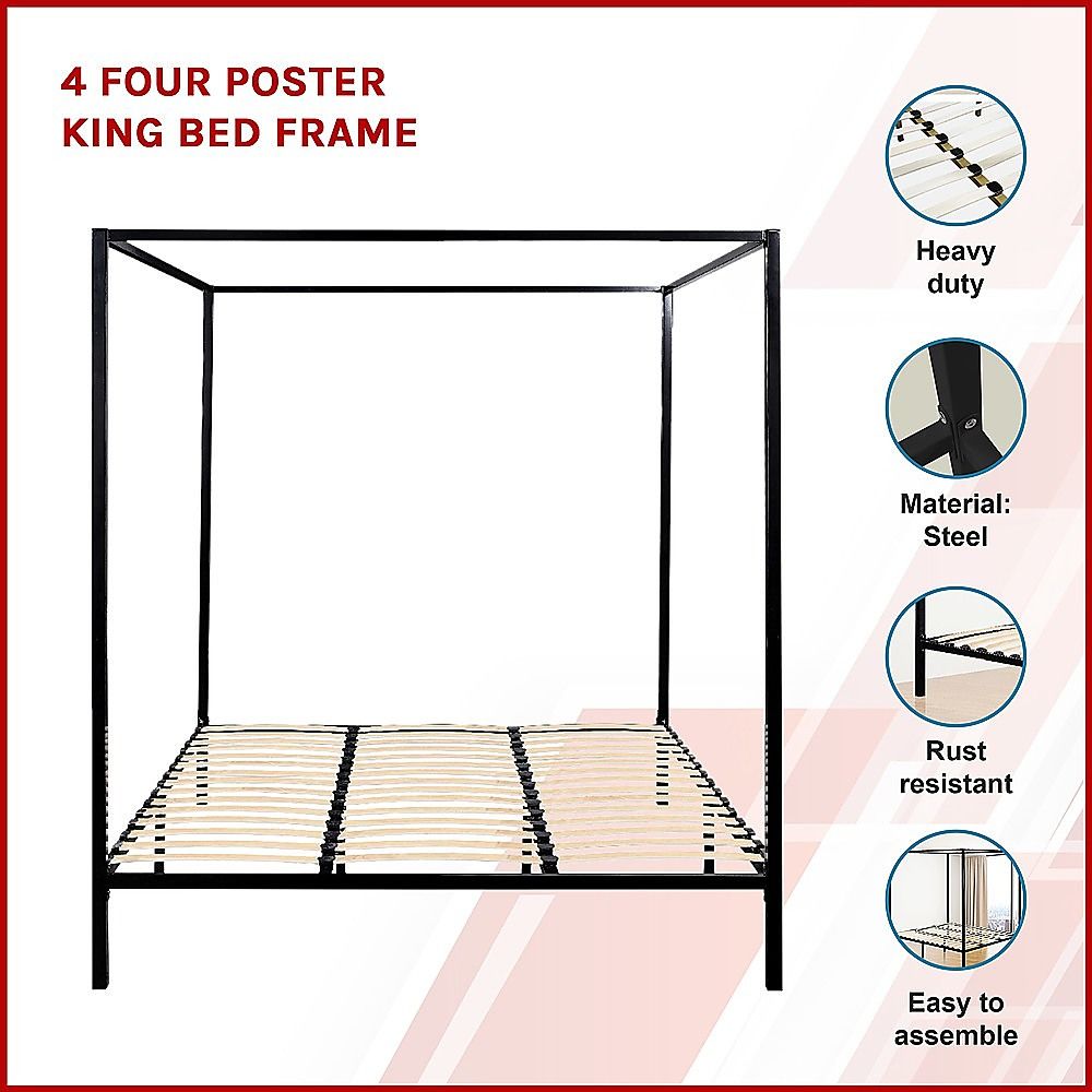 4 Four Poster King Metal Bed Frame