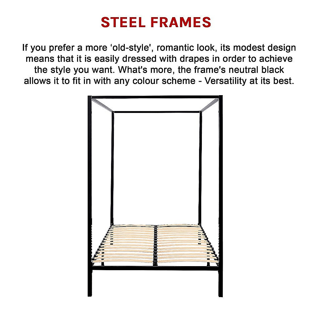 4 Four Poster Queen Metal Bed Frame