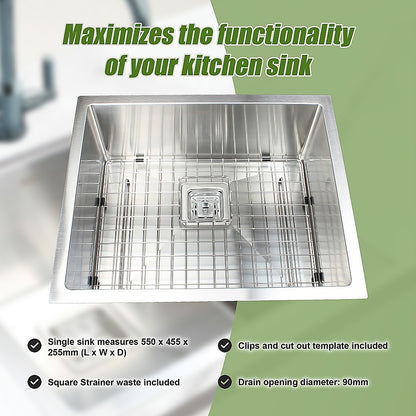 550X455Mm Stainless Steel Kitchen Sink With Square Waste