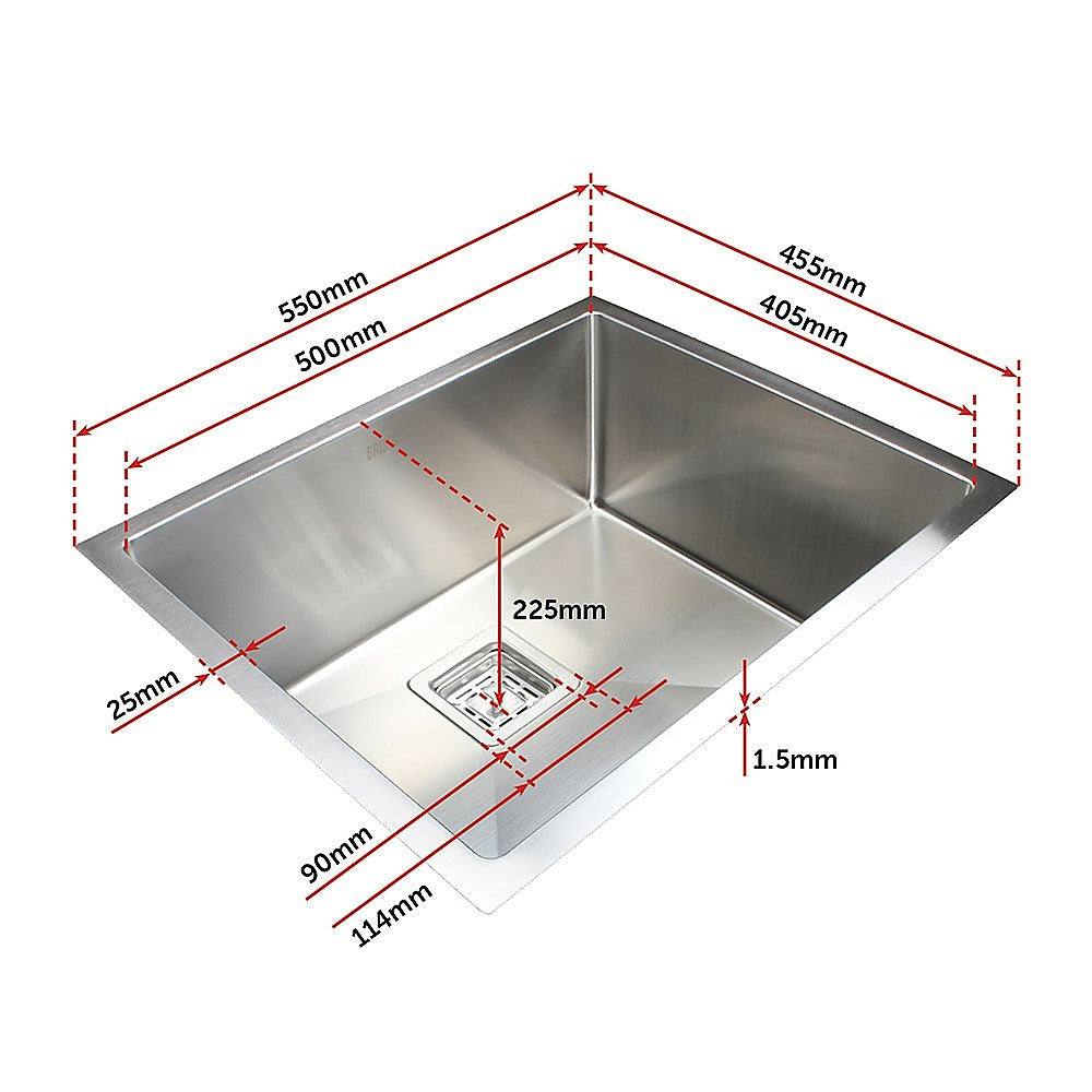 550X455Mm Stainless Steel Kitchen Sink With Square Waste