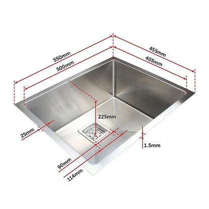 550X455Mm Stainless Steel Kitchen Sink With Square Waste