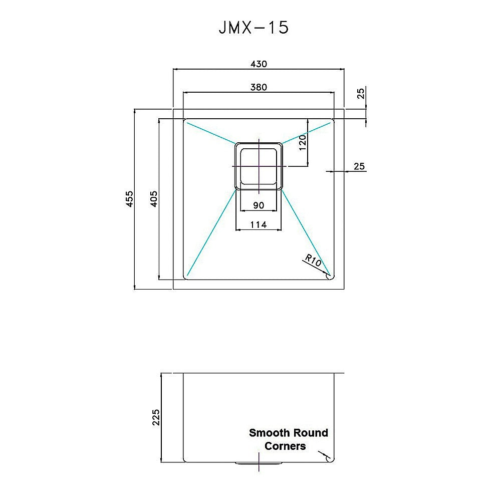 430X455Mm Stainless Steel Kitchen Sink With Square Waste