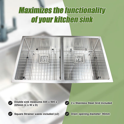 835X505Mm Stainless Steel Kitchen Sink With Square Waste