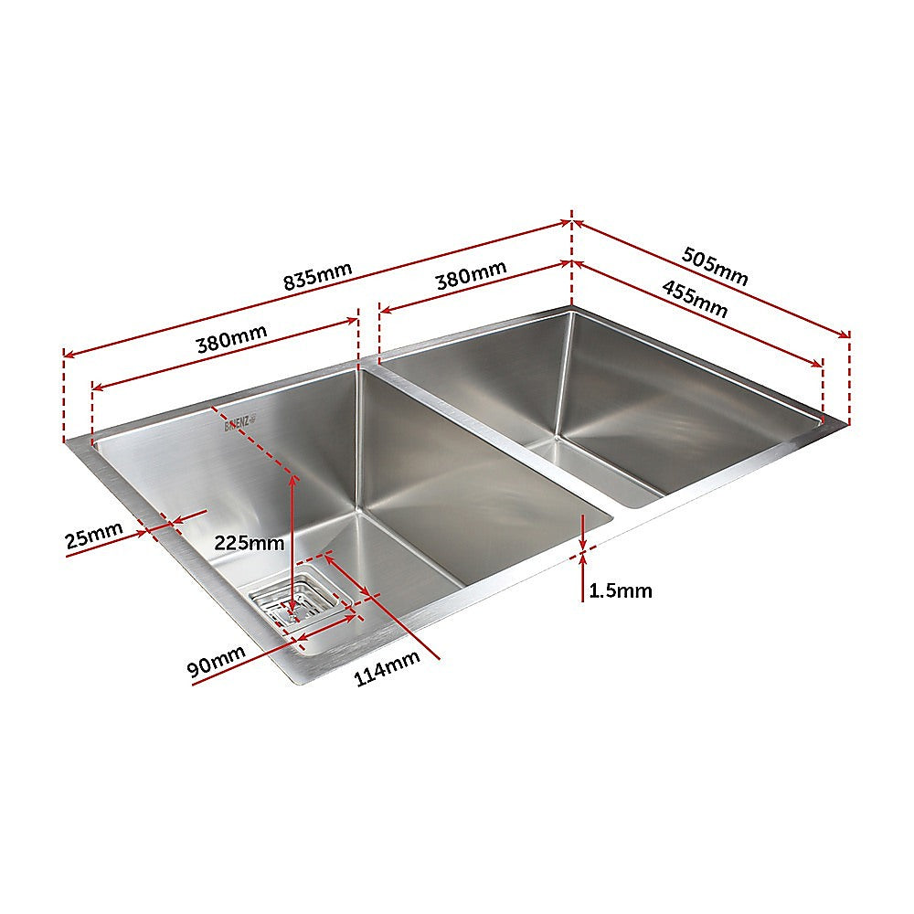 835X505Mm Stainless Steel Kitchen Sink With Square Waste