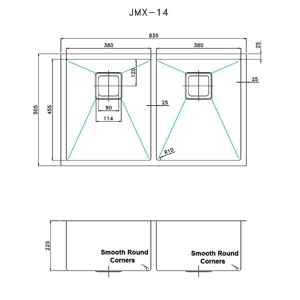 835X505Mm Stainless Steel Kitchen Sink With Square Waste