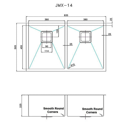 835X505Mm Stainless Steel Kitchen Sink With Square Waste
