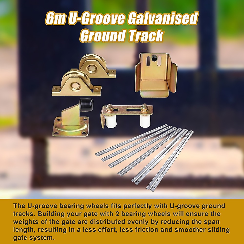 Sliding Gate Hardware Accessories Kit - 6M Track, Wheels