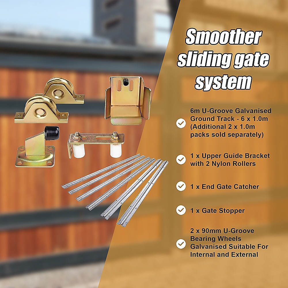 Sliding Gate Hardware Accessories Kit - 6M Track, Wheels