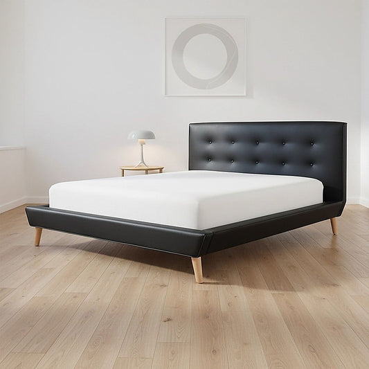 Queen Pu Leather Deluxe Bed Frame Black