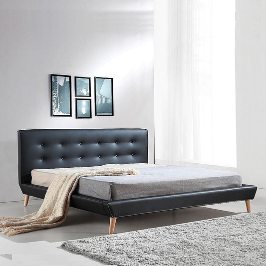 King PU Leather Deluxe Bed Frame Black - 183×203cm