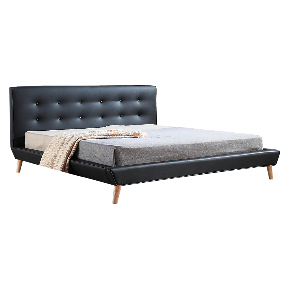 King PU Leather Deluxe Bed Frame Black - 183×203cm