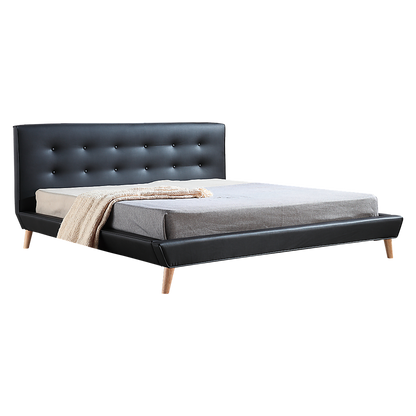 King PU Leather Deluxe Bed Frame Black - 183×203cm