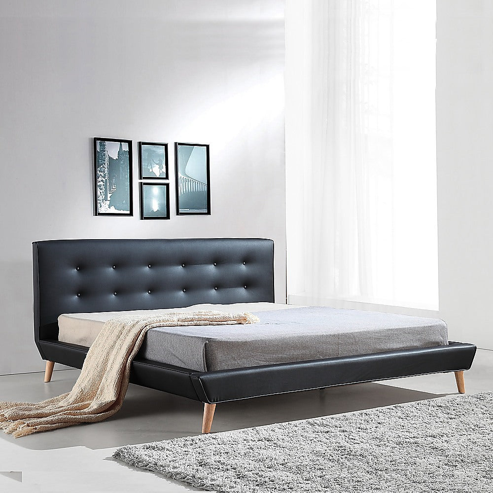 King PU Leather Deluxe Bed Frame Black - 183×203cm
