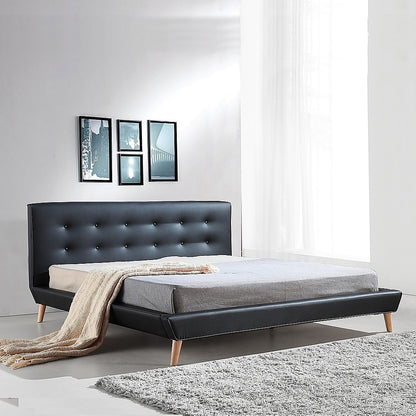 King PU Leather Deluxe Bed Frame Black - 183×203cm