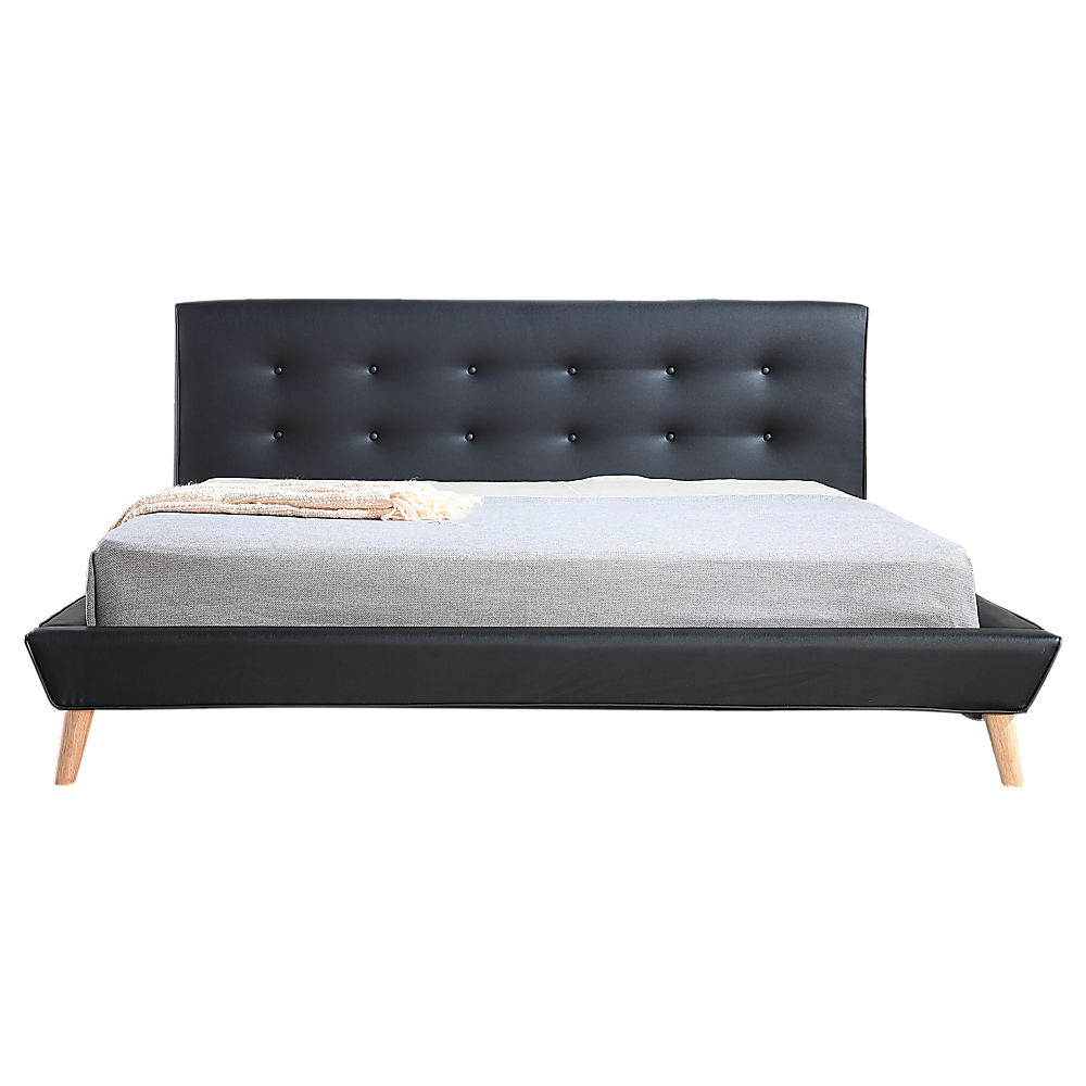 King PU Leather Deluxe Bed Frame Black - 183×203cm