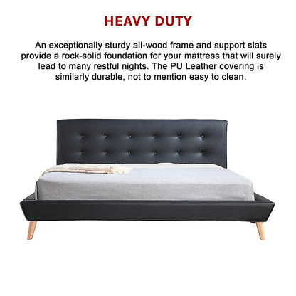 King PU Leather Deluxe Bed Frame Black - 183×203cm