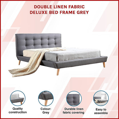 Double Linen Fabric Deluxe Bed Frame Grey
