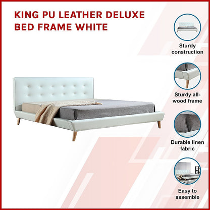 King Pu Leather Deluxe Bed Frame White - 183×203cm