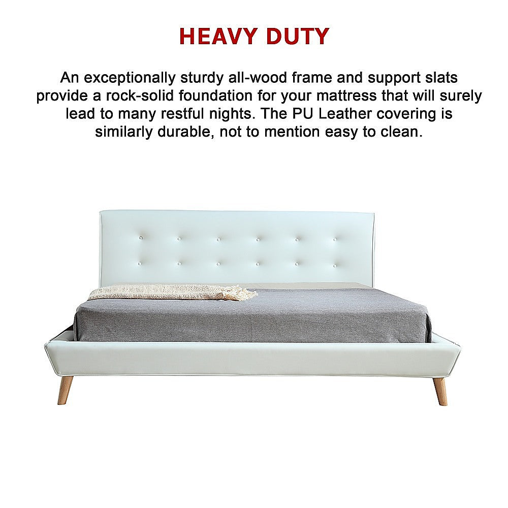 King Pu Leather Deluxe Bed Frame White - 183×203cm