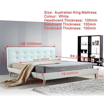 King Pu Leather Deluxe Bed Frame White - 183×203cm